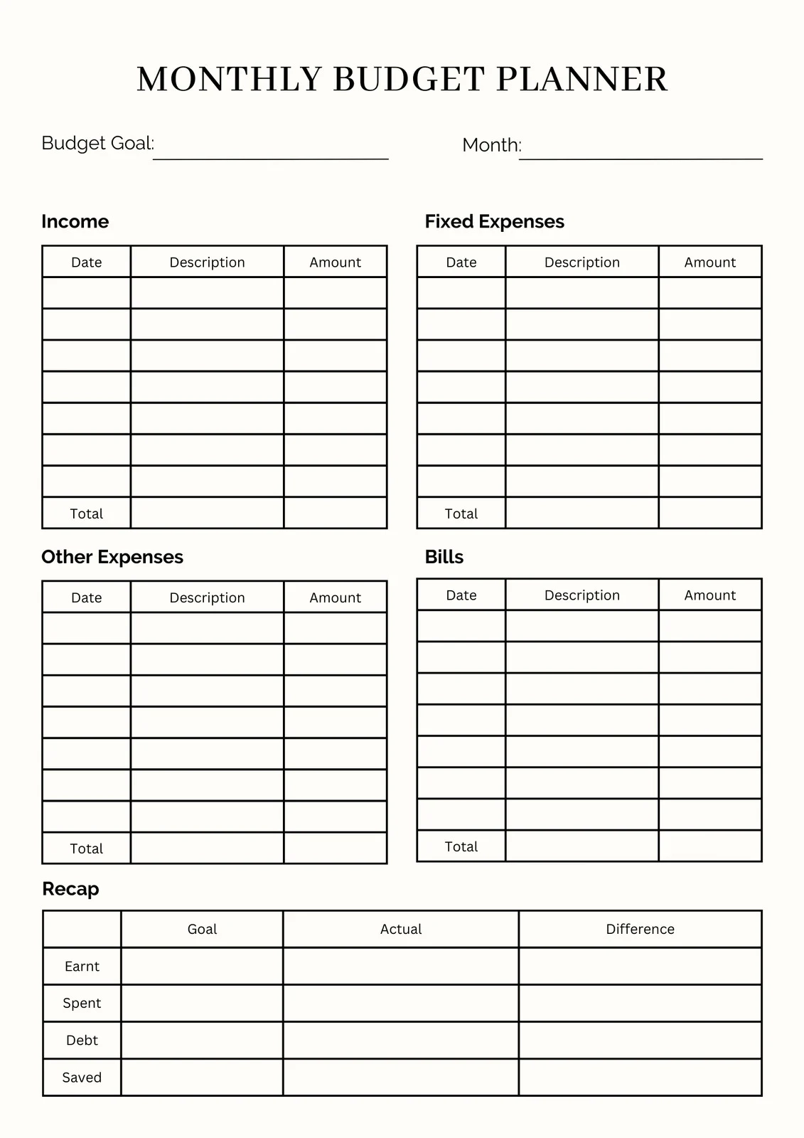 Free Monthly Budget Templates Printable