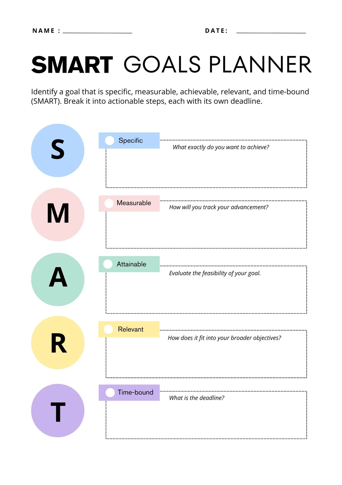 Printable Goal Worksheet Pdf