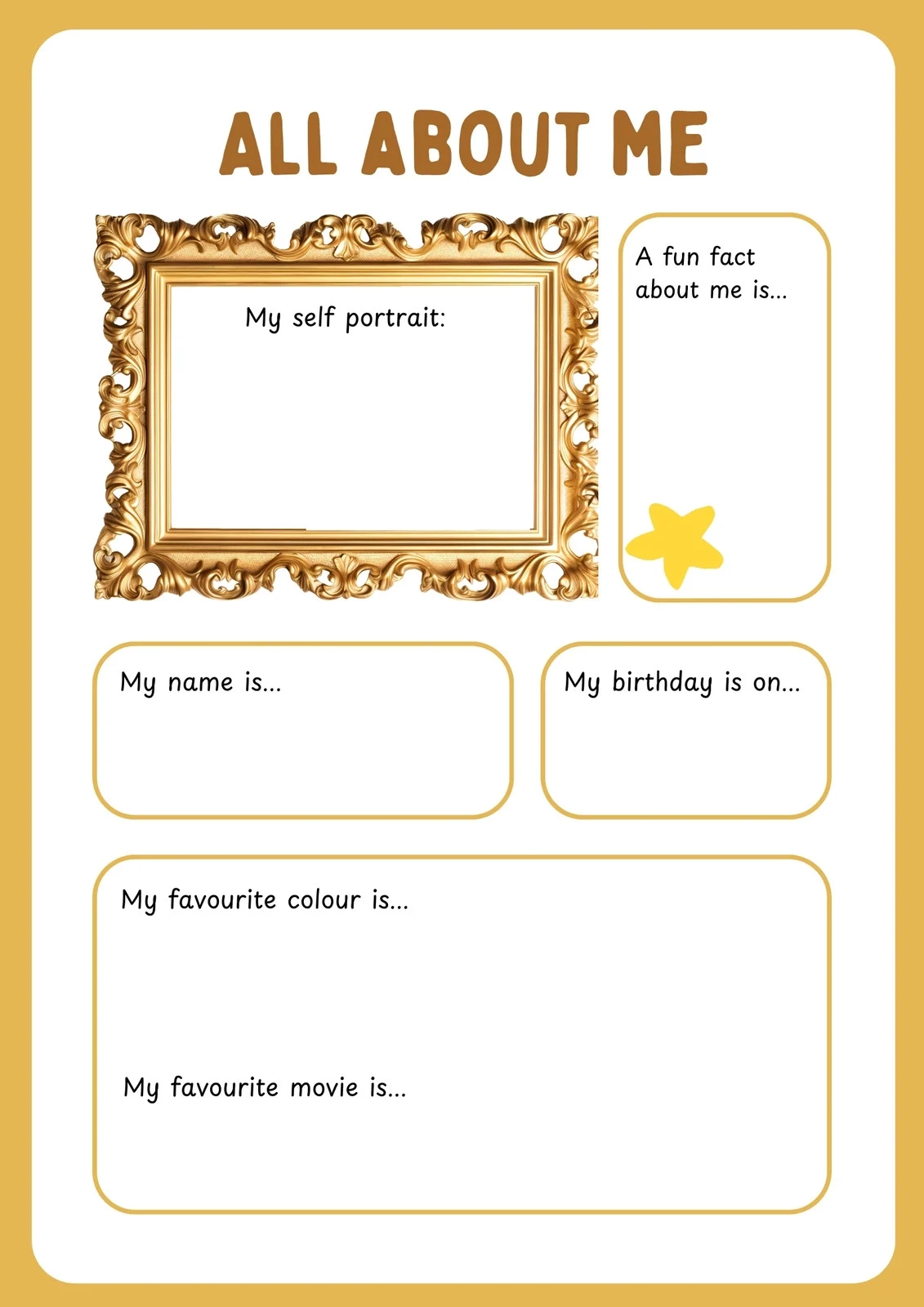 All About Me Free Printable Sheet