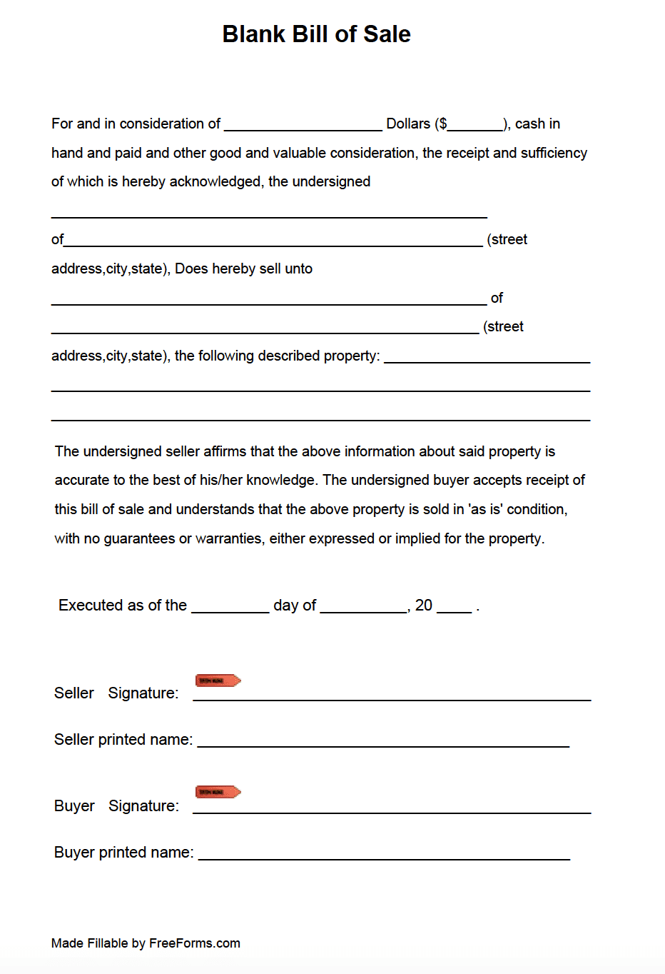 Printable Bill Of Sale Template Free