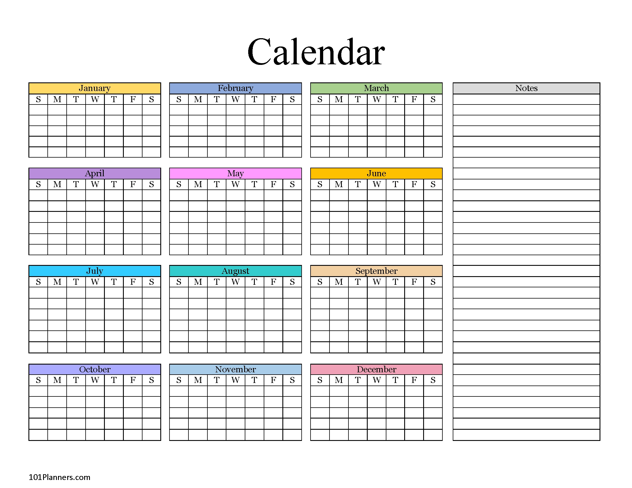 Blank Printable Calendar Year