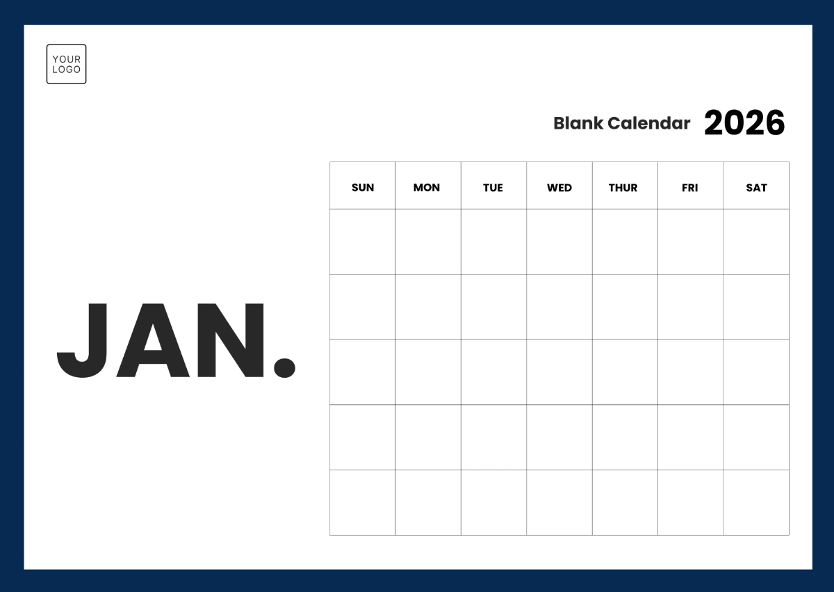 Blank Printable Calendar Template 2026