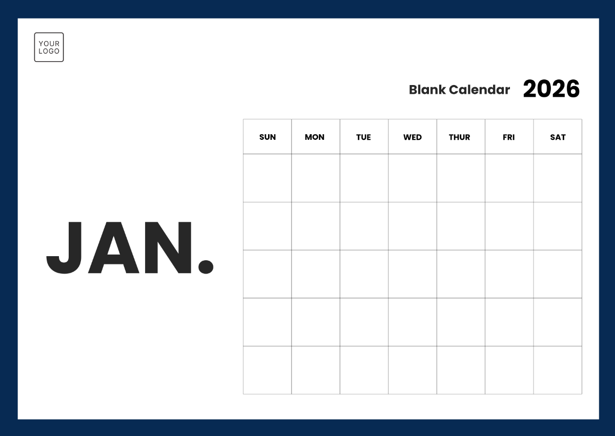 Blank 2026 Calendar Printable