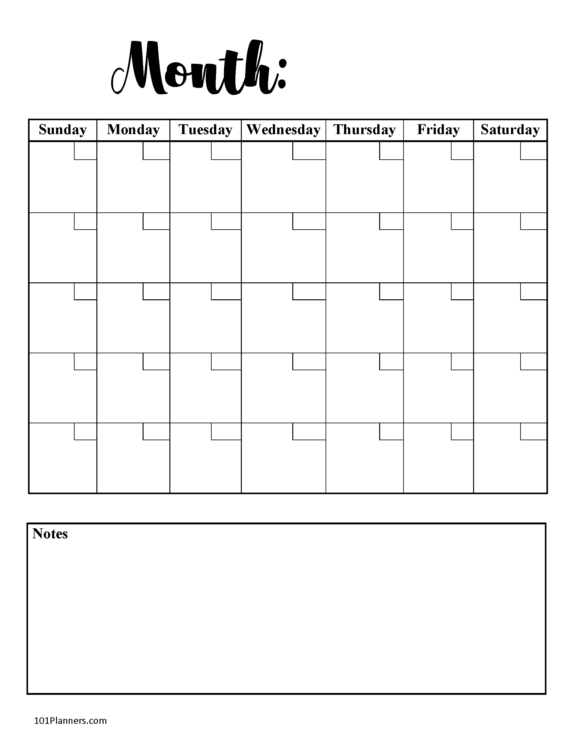 Printable Calendar Template Free