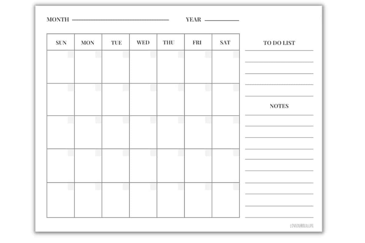 Free Printable Calendar Template Blank