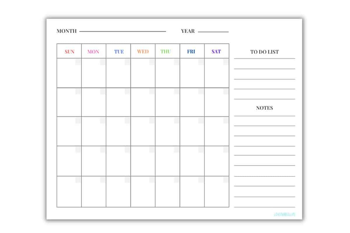 Month Calendar Blank Printable