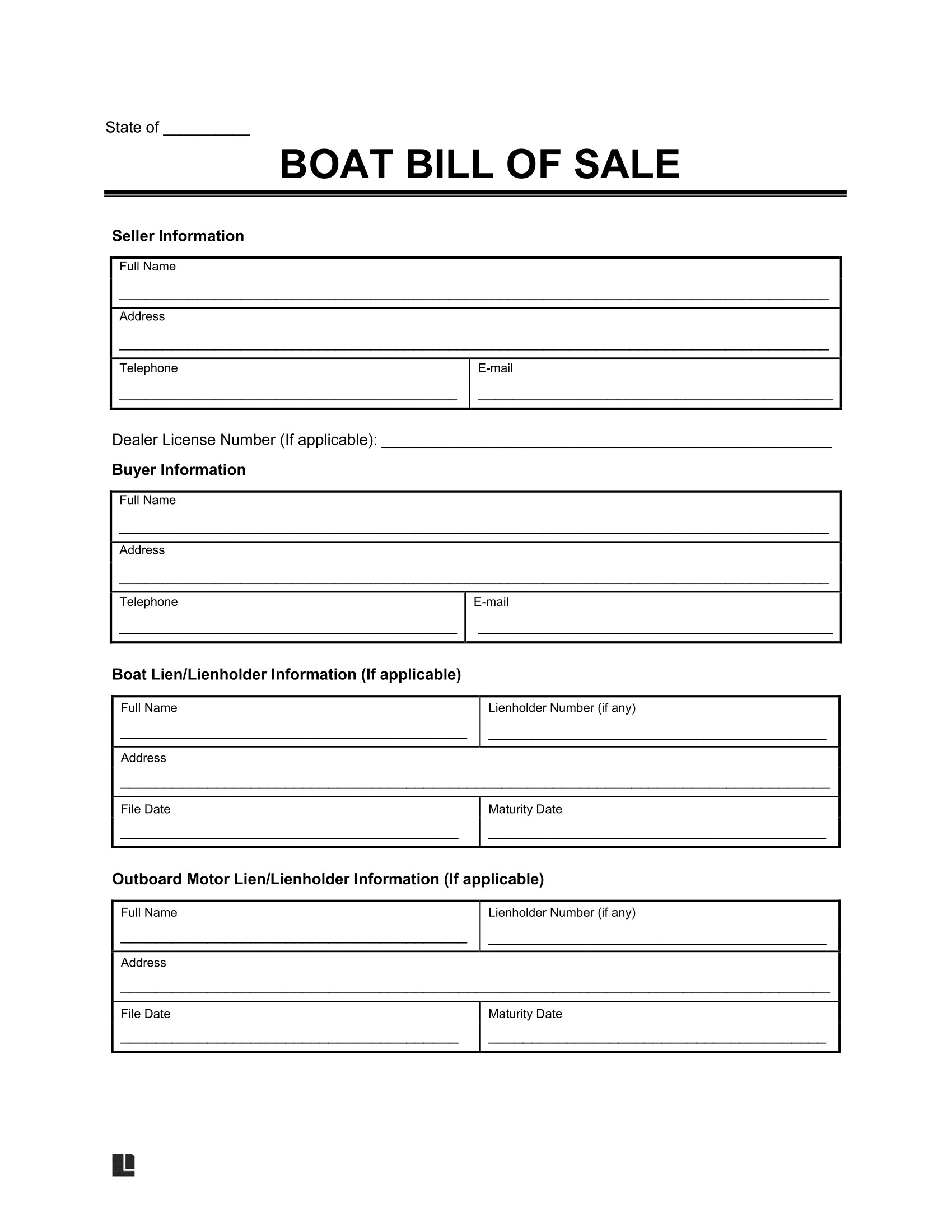 Free Boat Motor amp Trailer Bill Of Sale Template