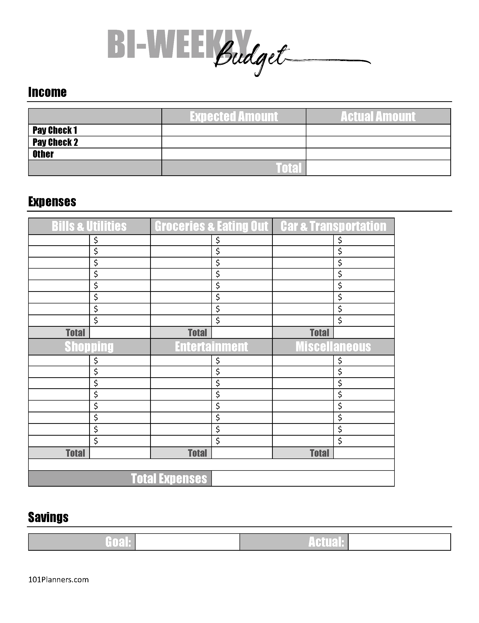 Budget Worksheets Printable Free