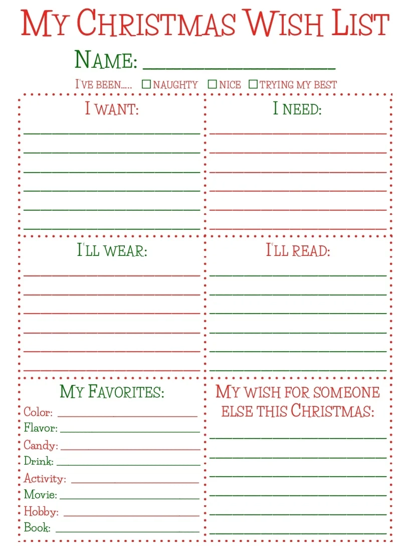 Free Printable Christmas Wishlist Template