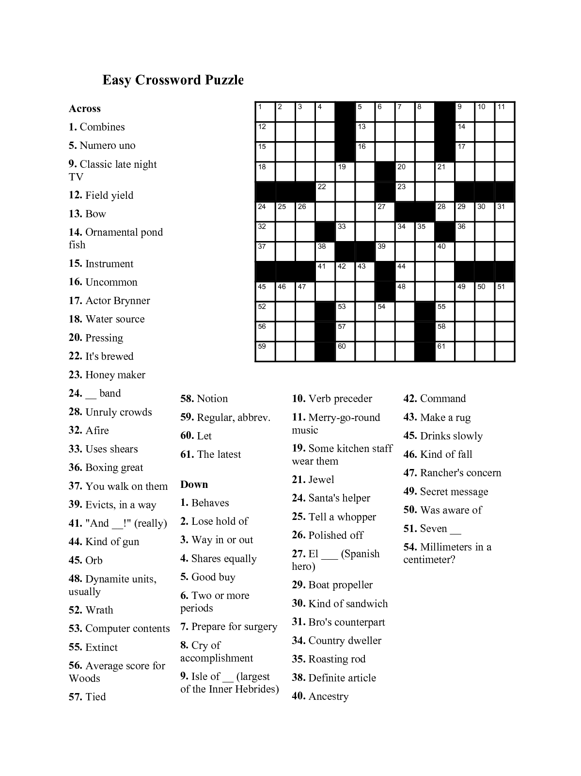 Free Printable Daily Crosswords Daily Puzzles