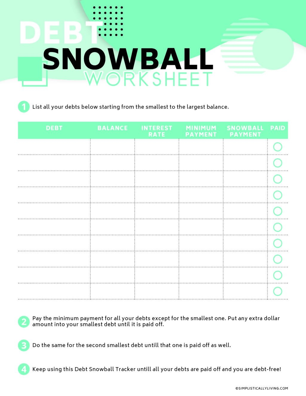 Debt Worksheet Printable Free