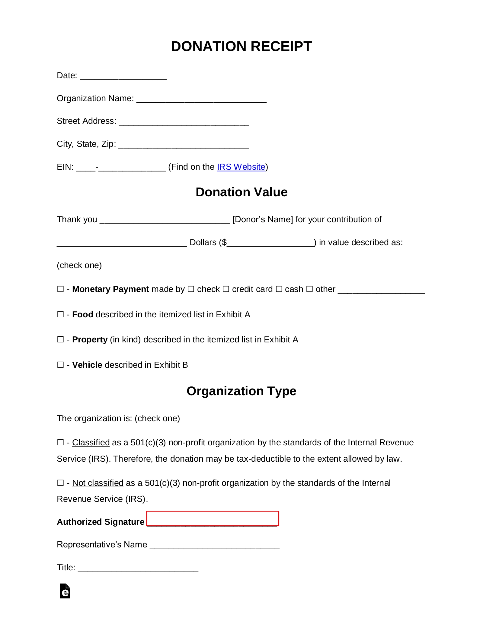 Printable Donation Form Template