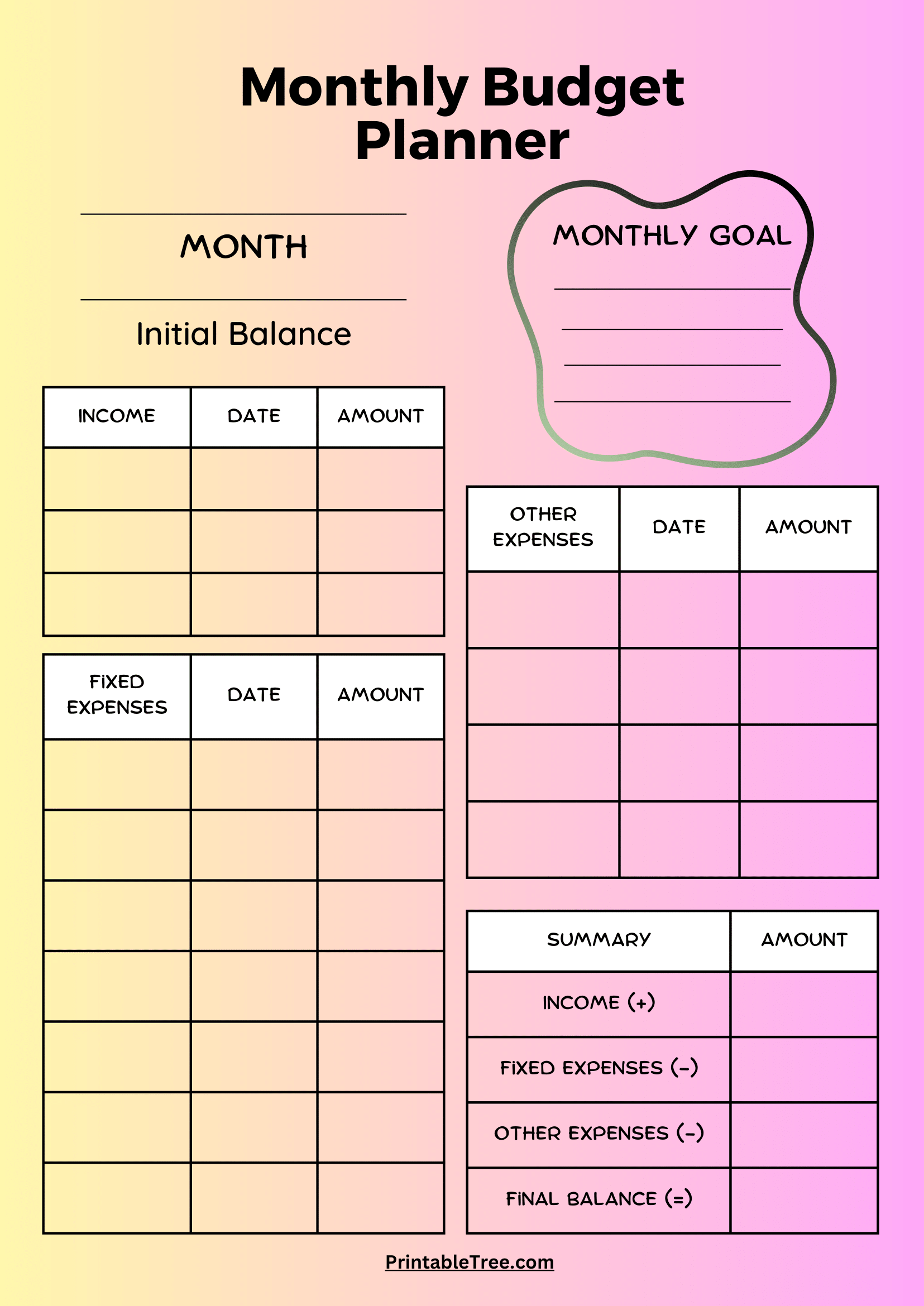 Free Printable Monthly Expenses Worksheet