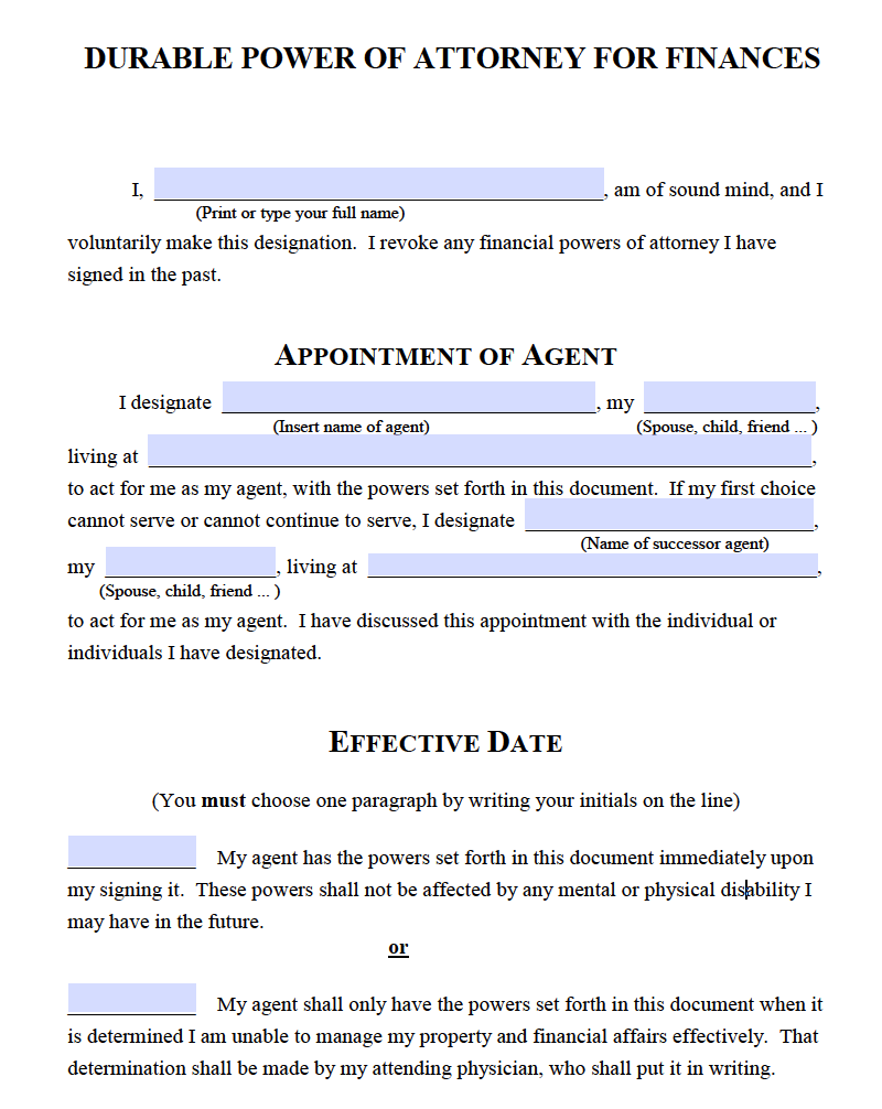 Free Durable Power Of Attorney Form Michigan
