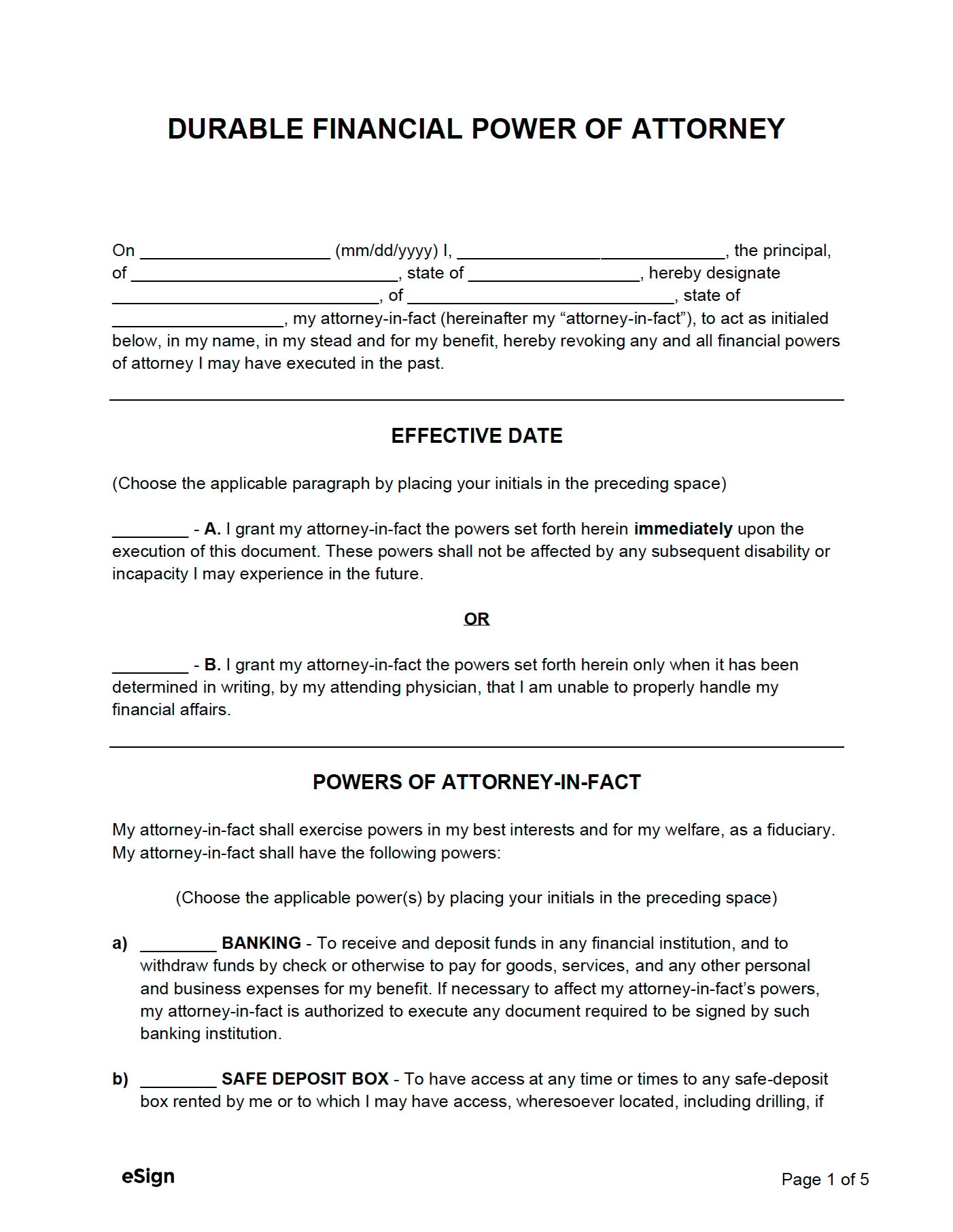 Durable Power Of Attorney Forms Printable Fl