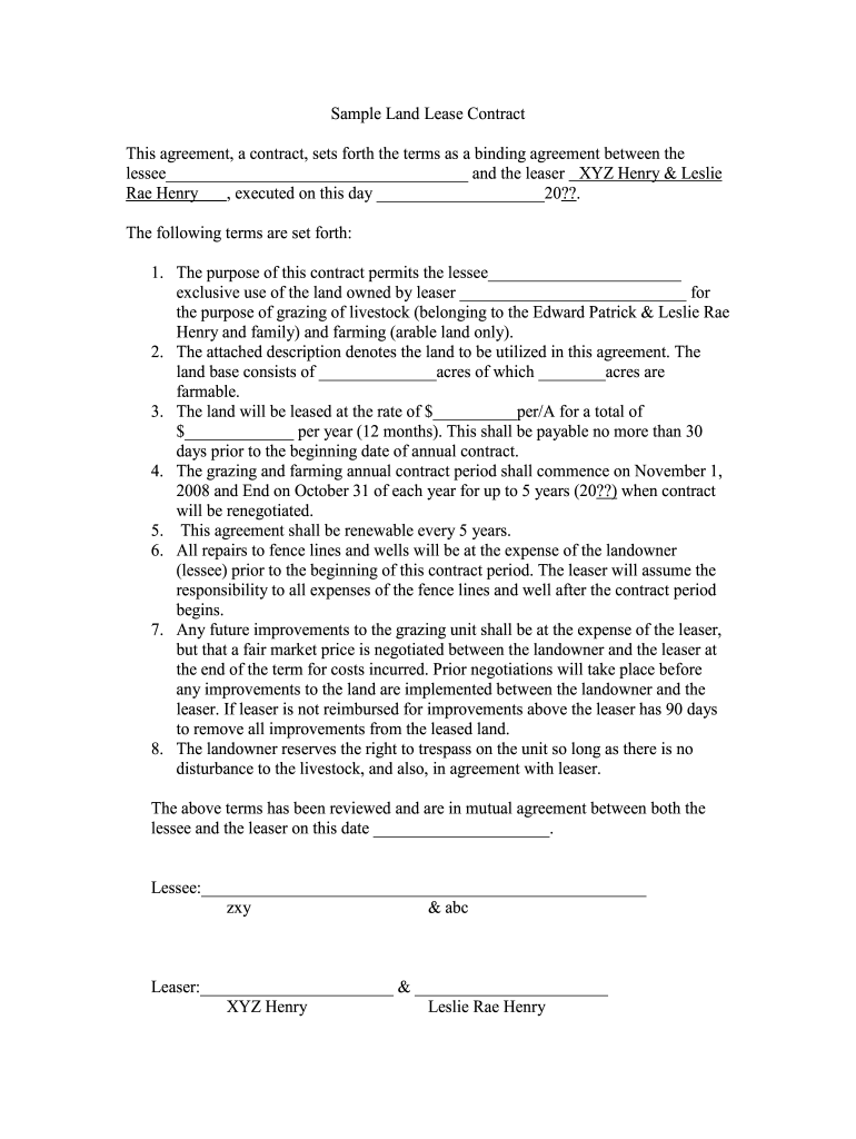 Farm Land Lease Agreement Free Printable Form