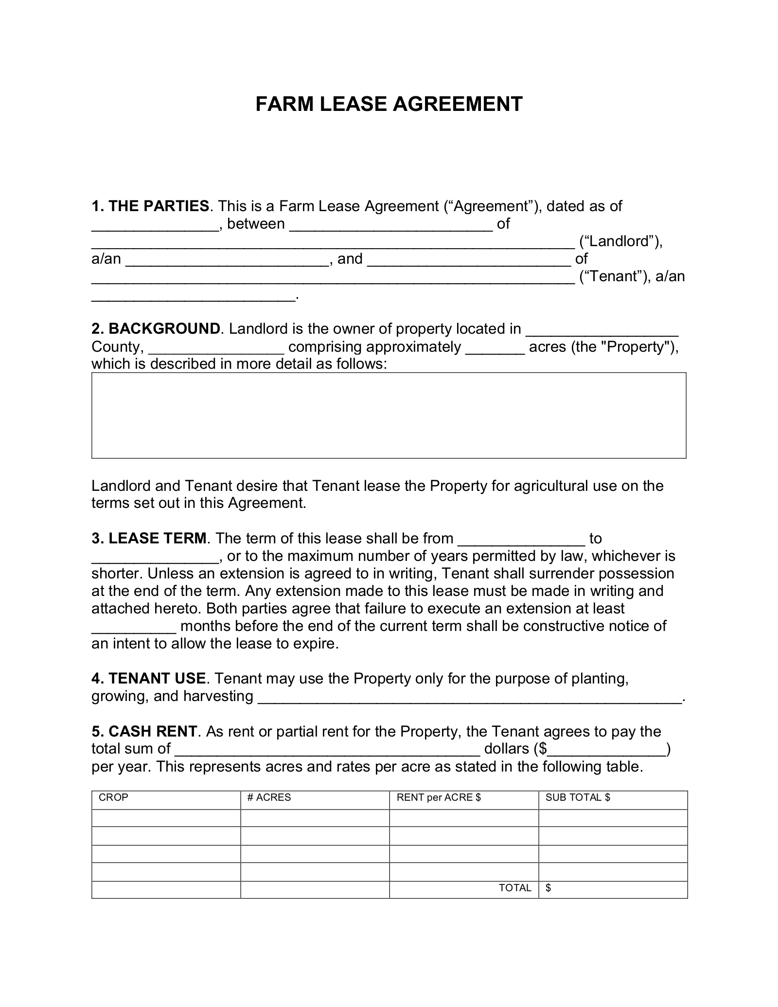 Free Farm Lease Agreement PDF Word EForms