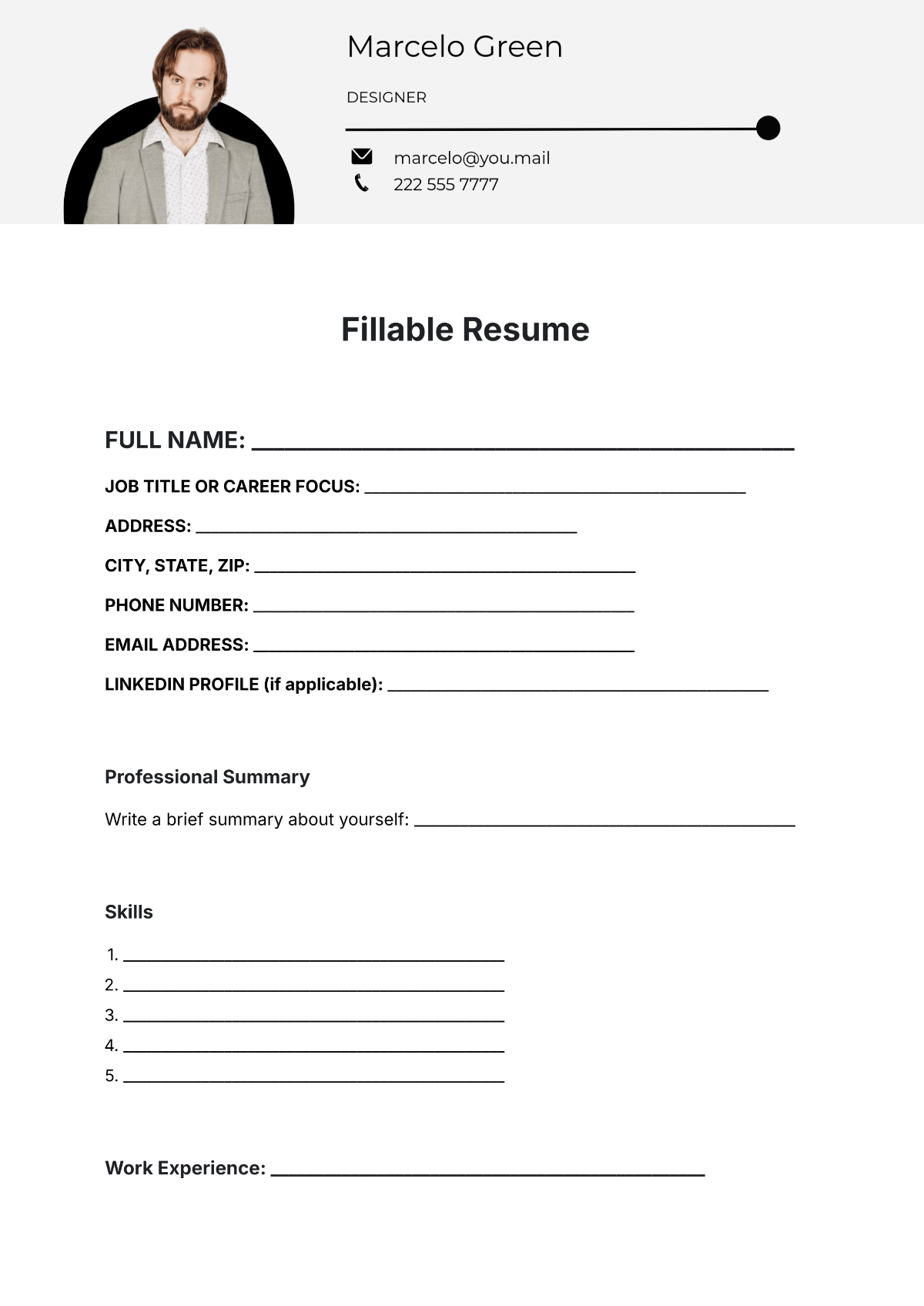 Free Printable Resume Builder Worksheet