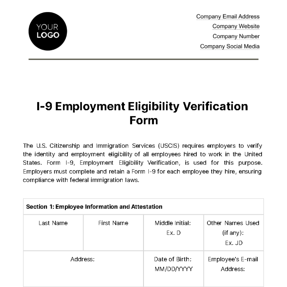 I9 Form Printable Online