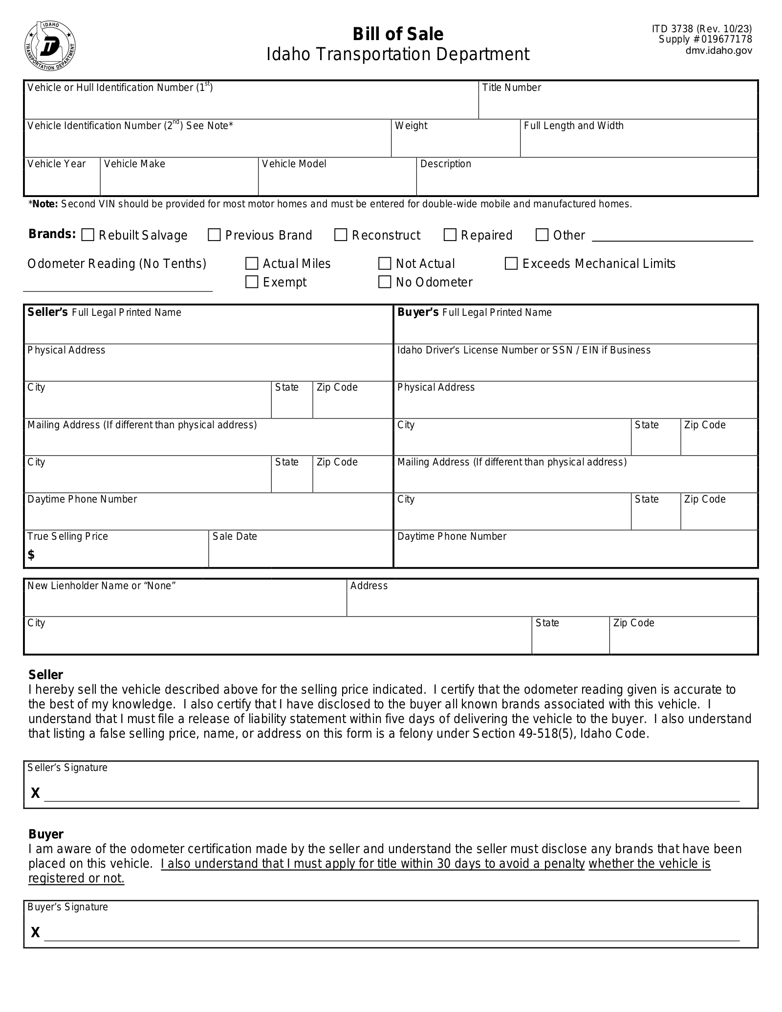 Free Idaho Bill Of Sale Forms 4 PDF EForms