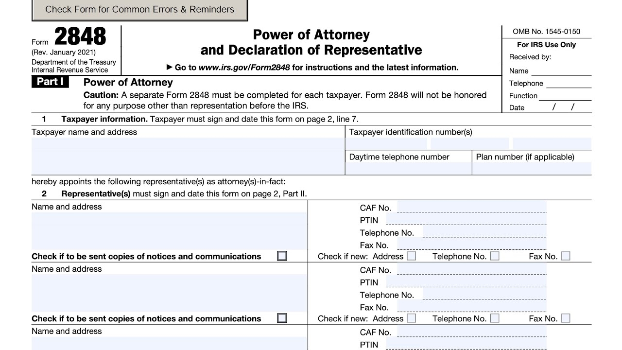 Free IRS Power Of Attorney Form 2848 Revised Jan 2021 PDF 