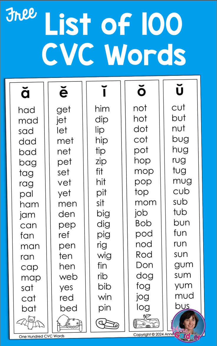 Short Vowel Word List Printable