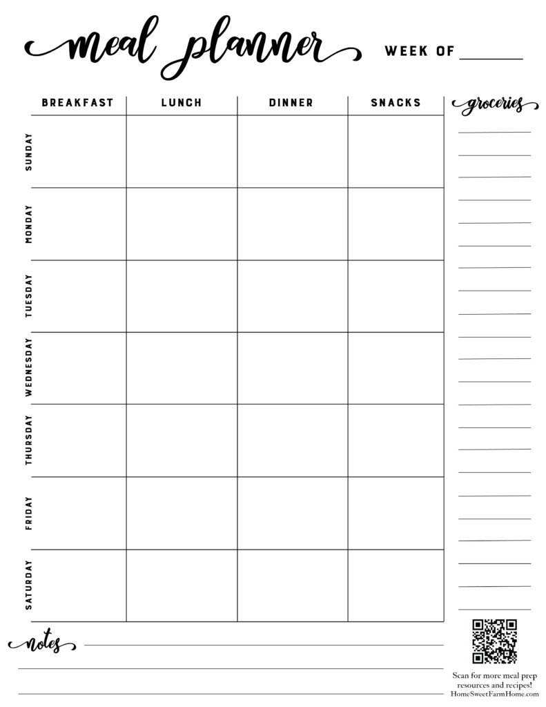 Free Printable Weekly Meal Planner Template