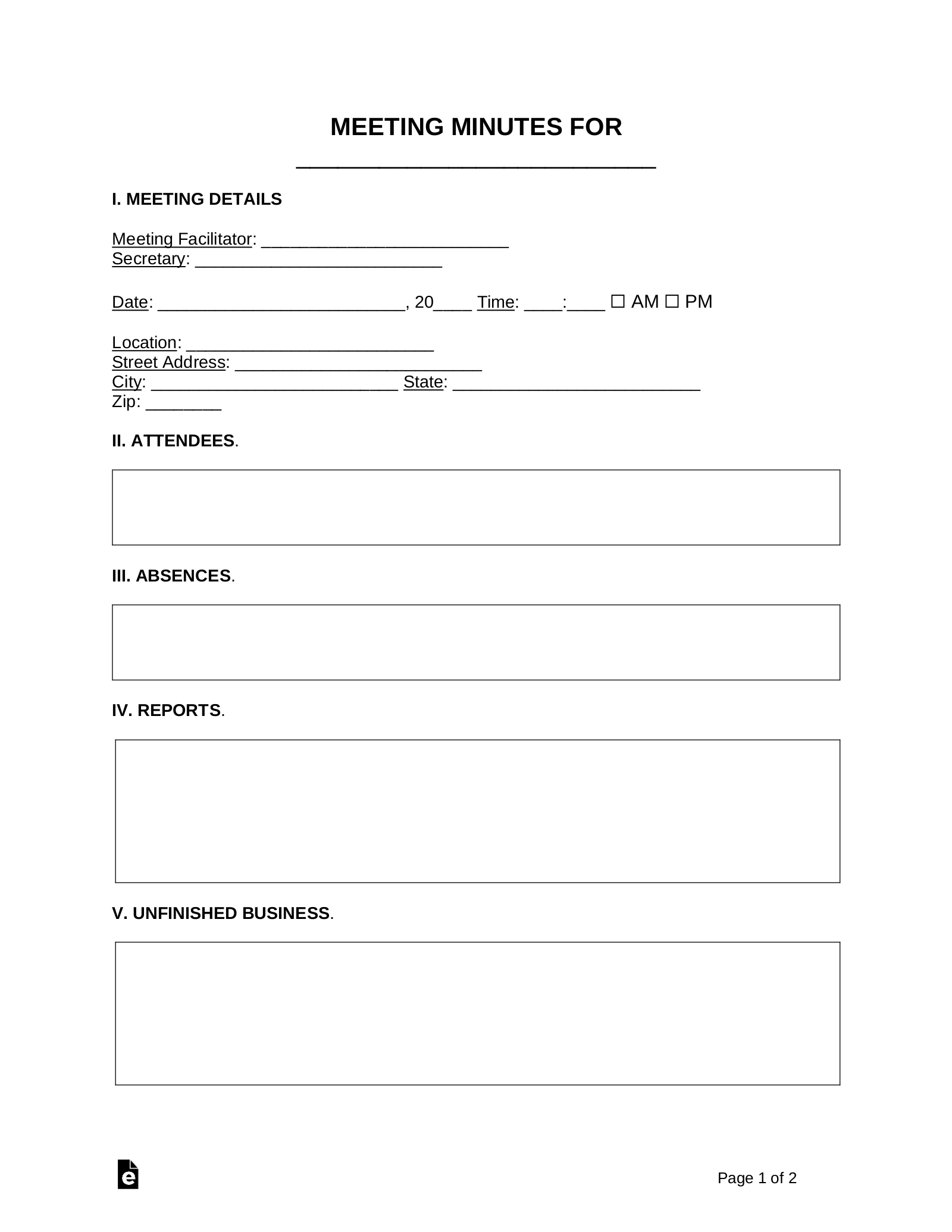 Printable Meeting Notes Template