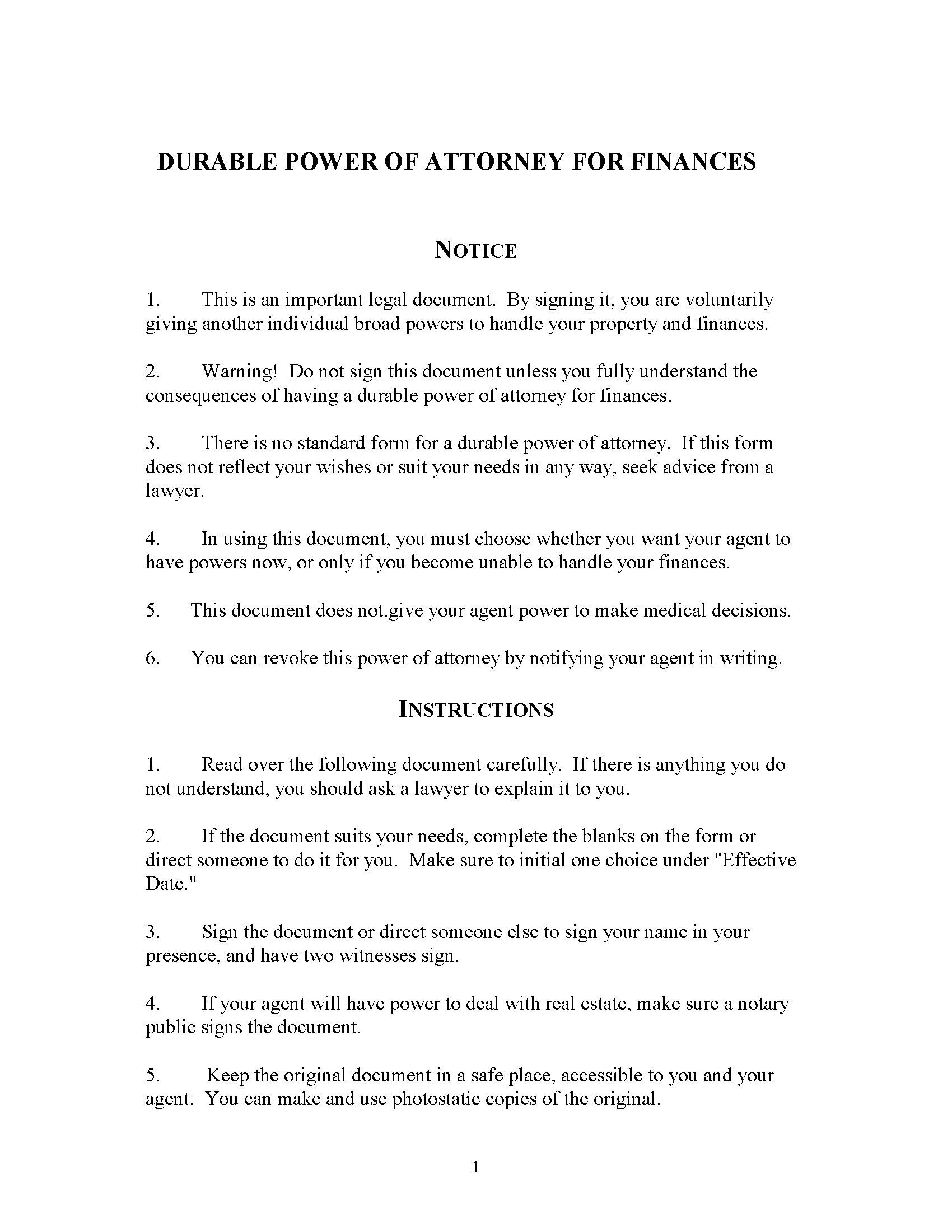 Durable Power Of Attorney Forms Printable Mi