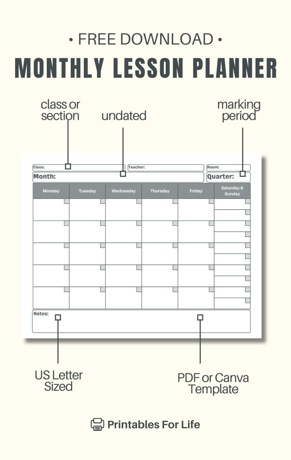 Printable Lesson Plan Calendar Blank