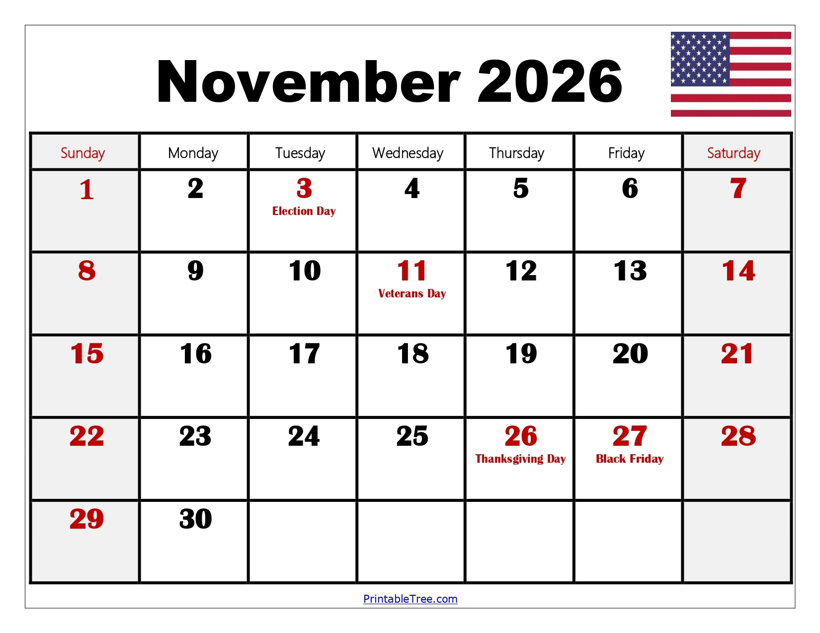 Free Printable Calendar November 2026