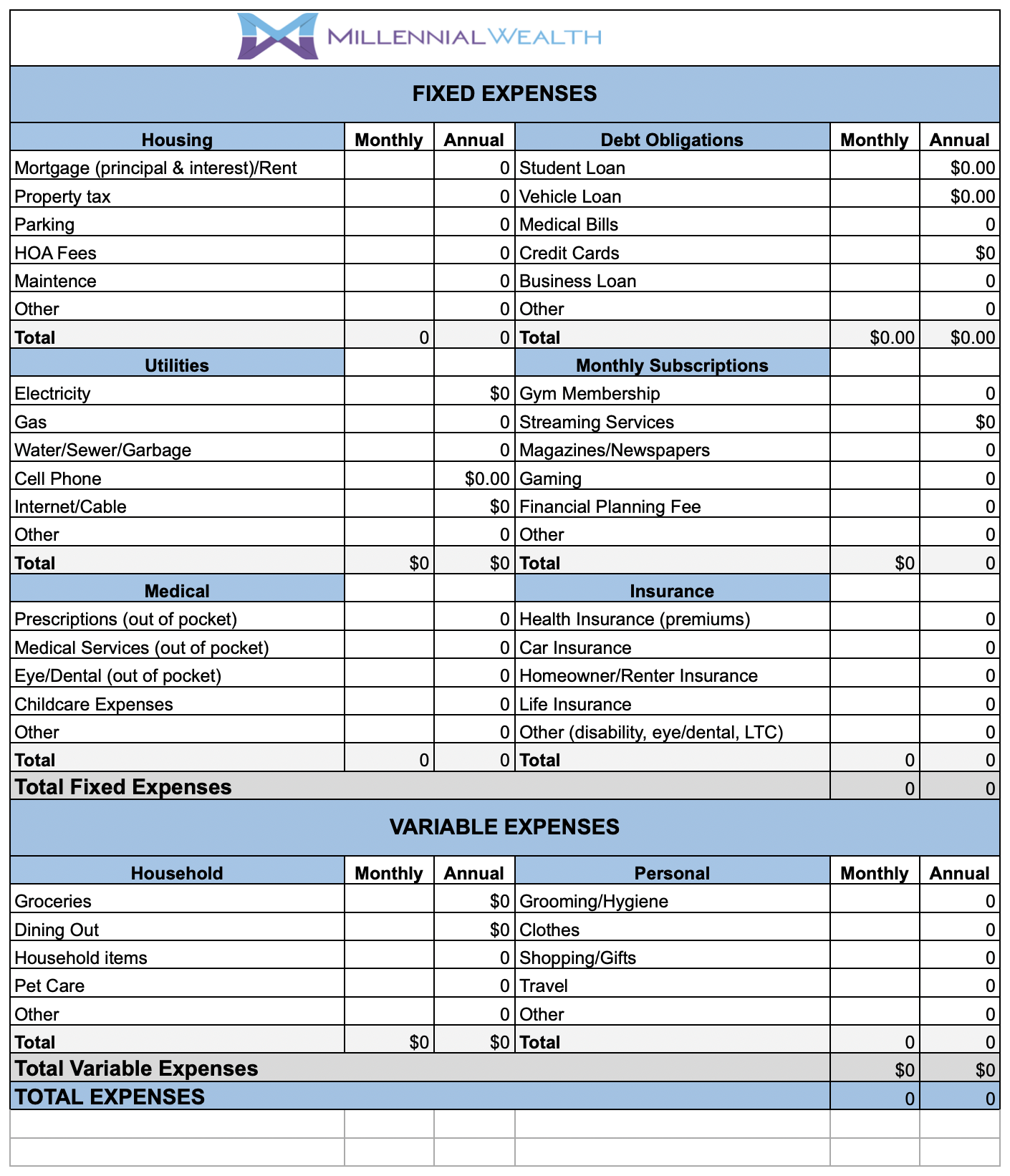 Printable Income And Expense Worksheet