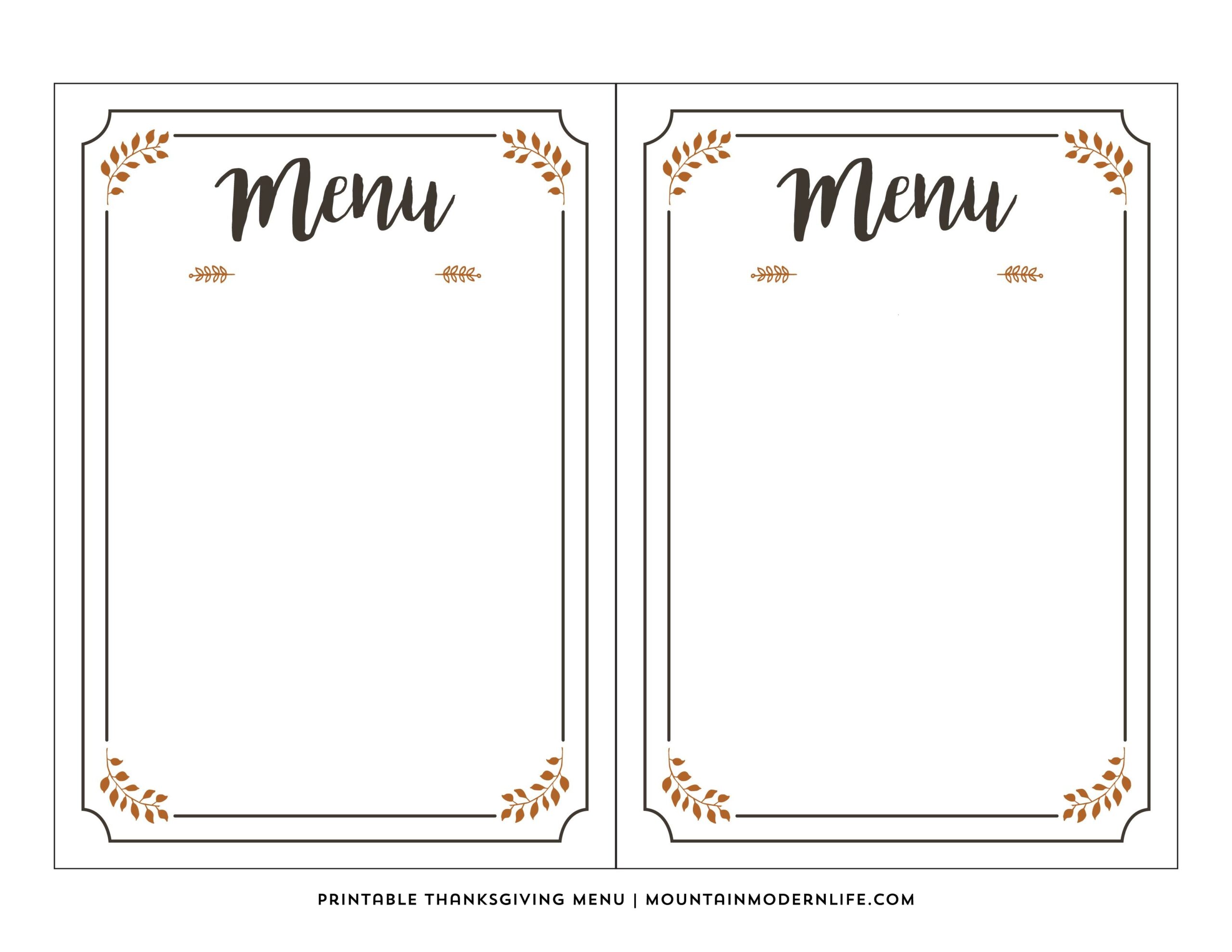 Printable Menu Template