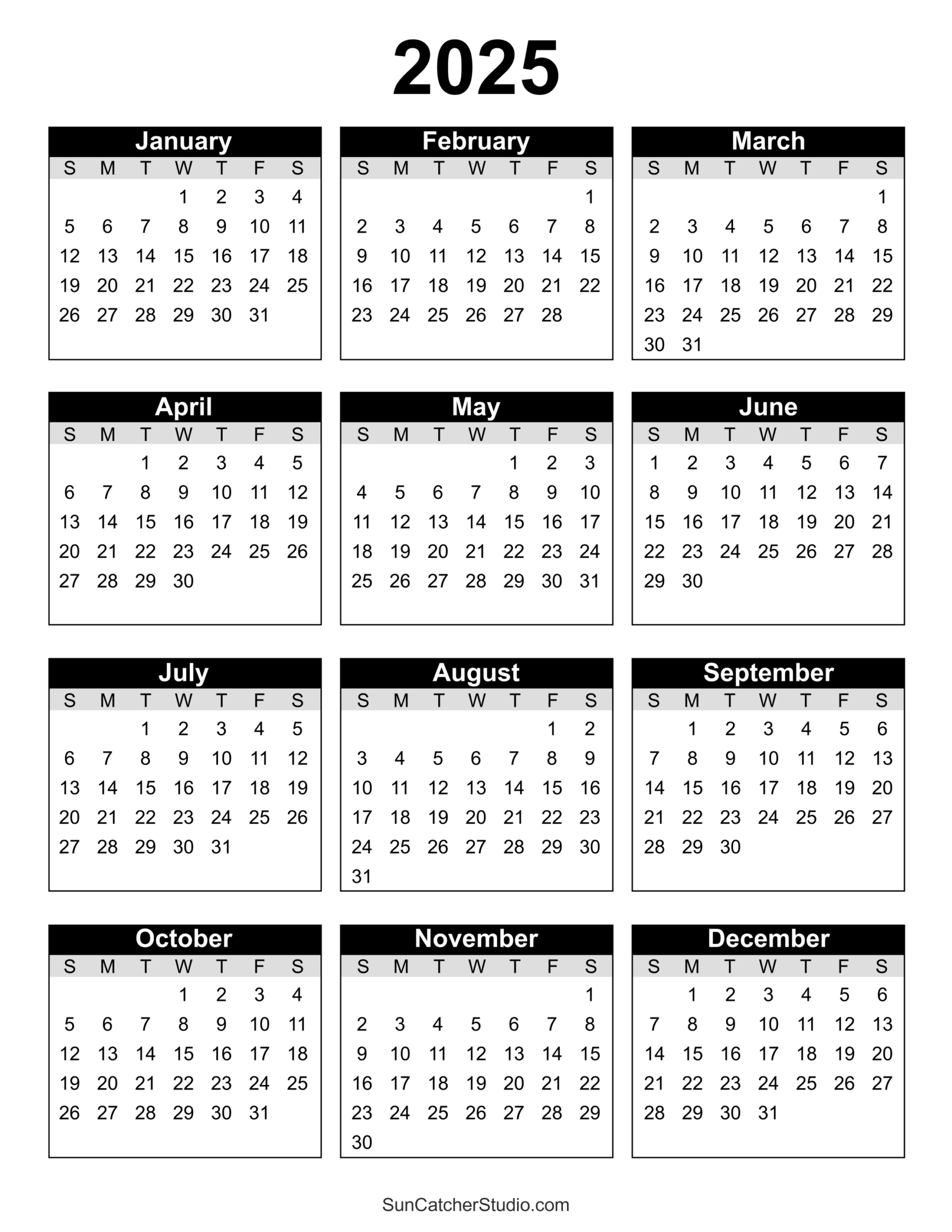 Free Printable 2025 Yearly Calendar Free Printables Lettering 