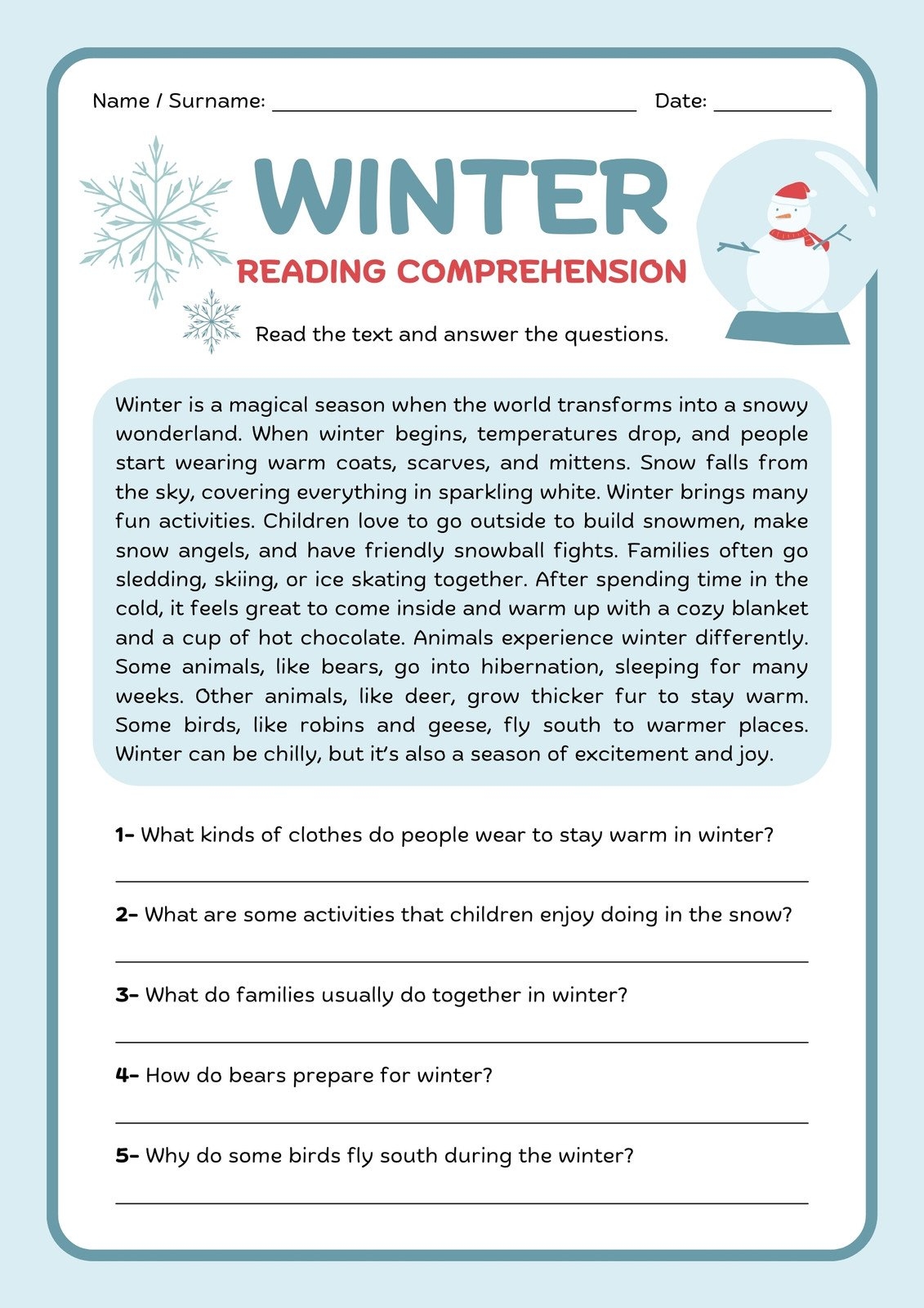 Free Printable 3rd Grade Reading Worksheet Templates Canva
