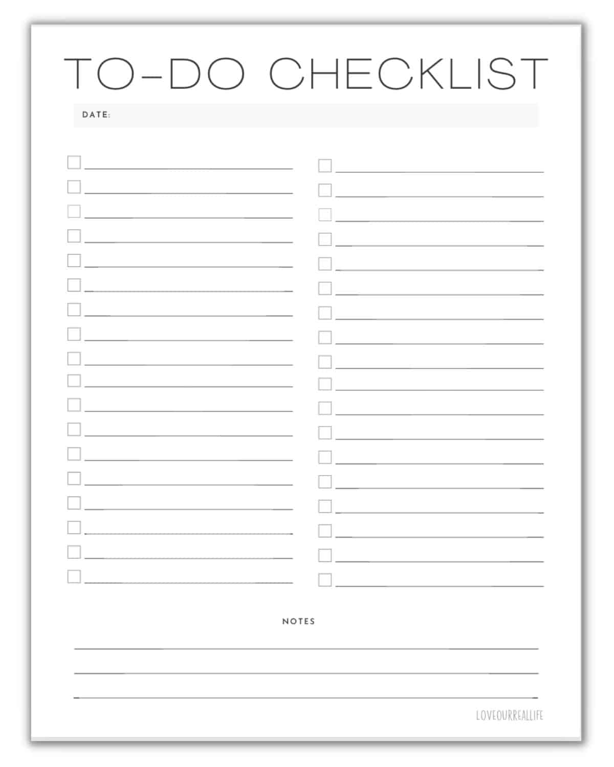 Checklist Template Printable