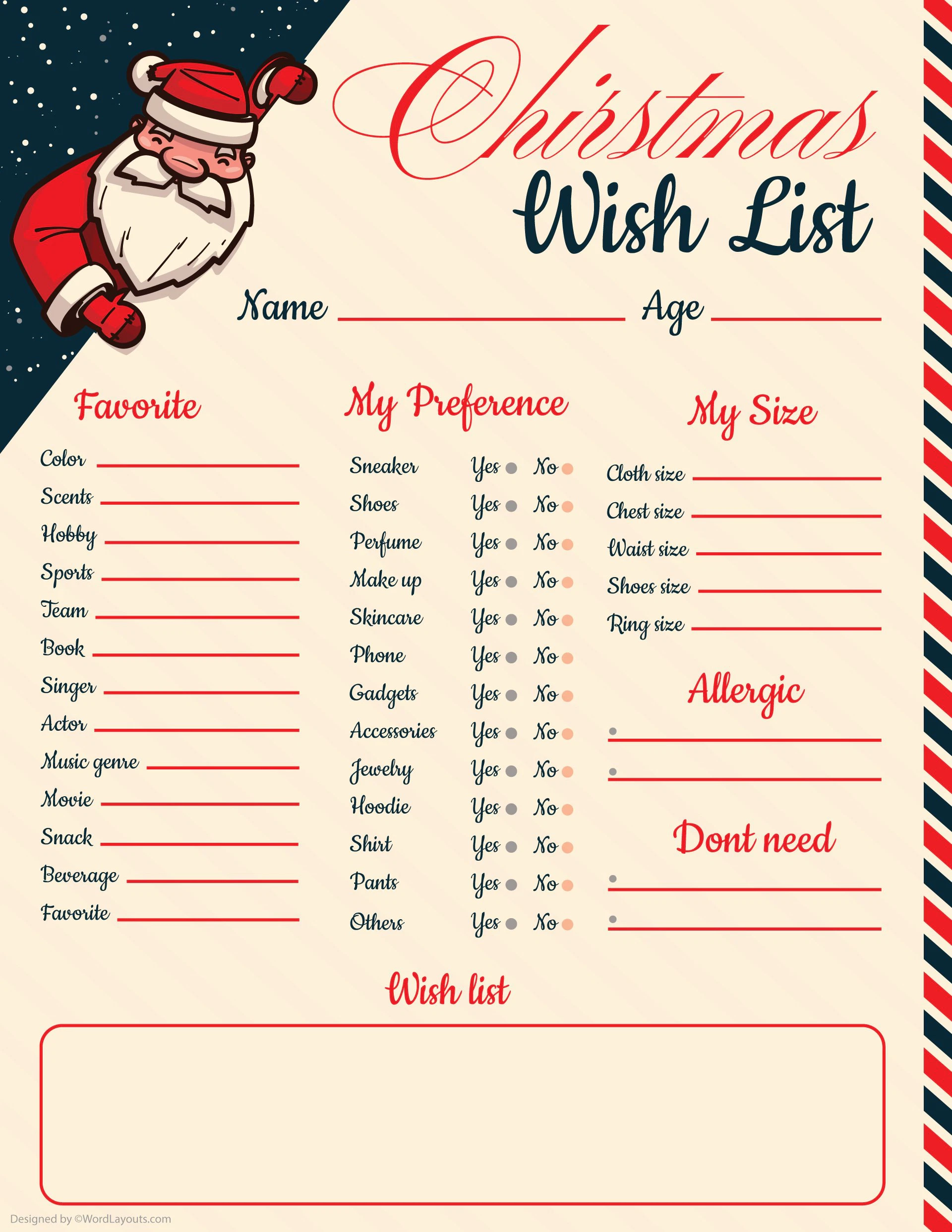 Free Printable Christmas Wish List Templates