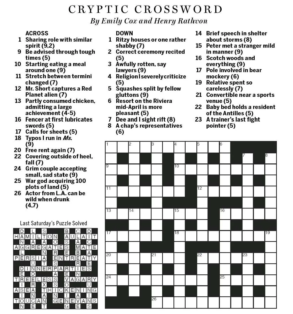 Printable Daily Crossword Puzzles Free Online