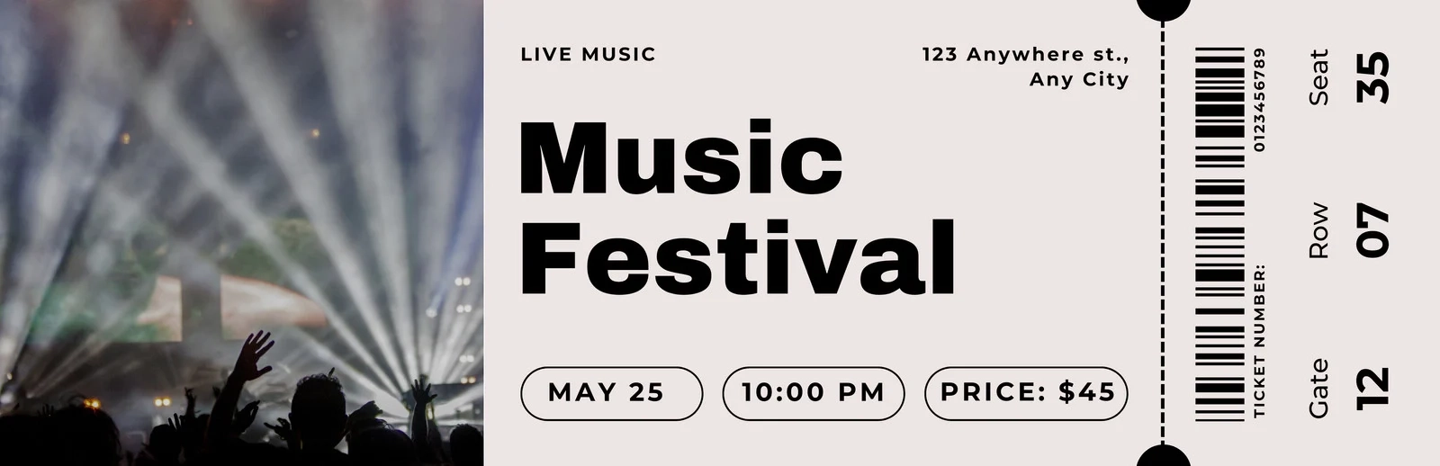 Free Printable Customizable Concert Ticket Templates Canva