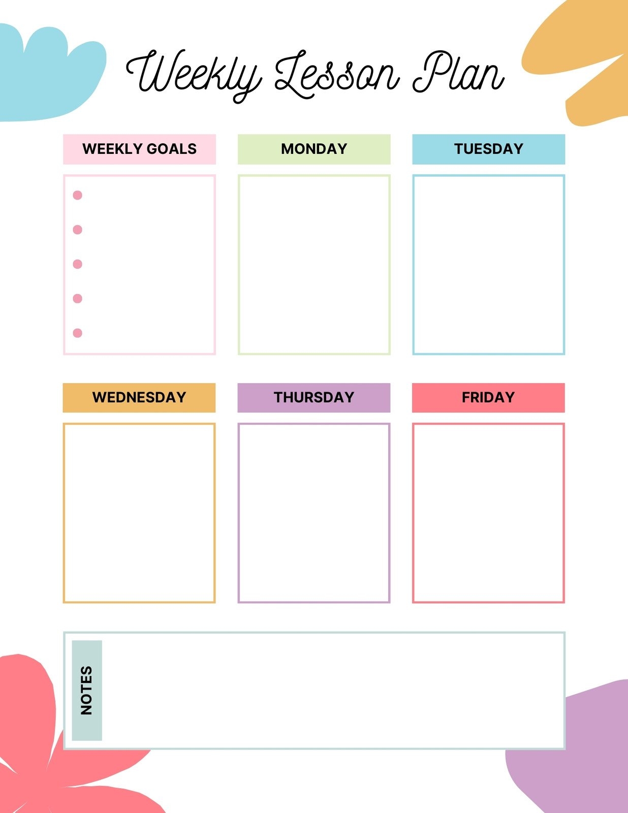 Free Printable Customizable Weekly Lesson Plan Templates Canva