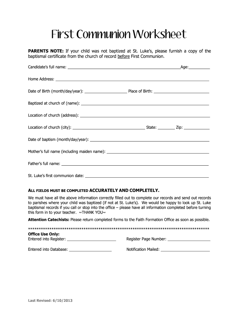 Free Printable First Communion Worksheets Pdf Fill Out amp Sign 