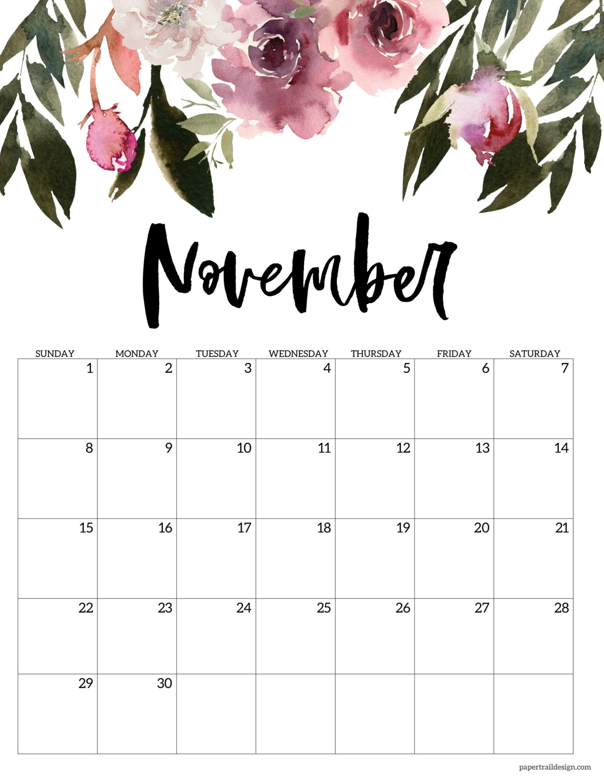 Calendars 2026 Printable November