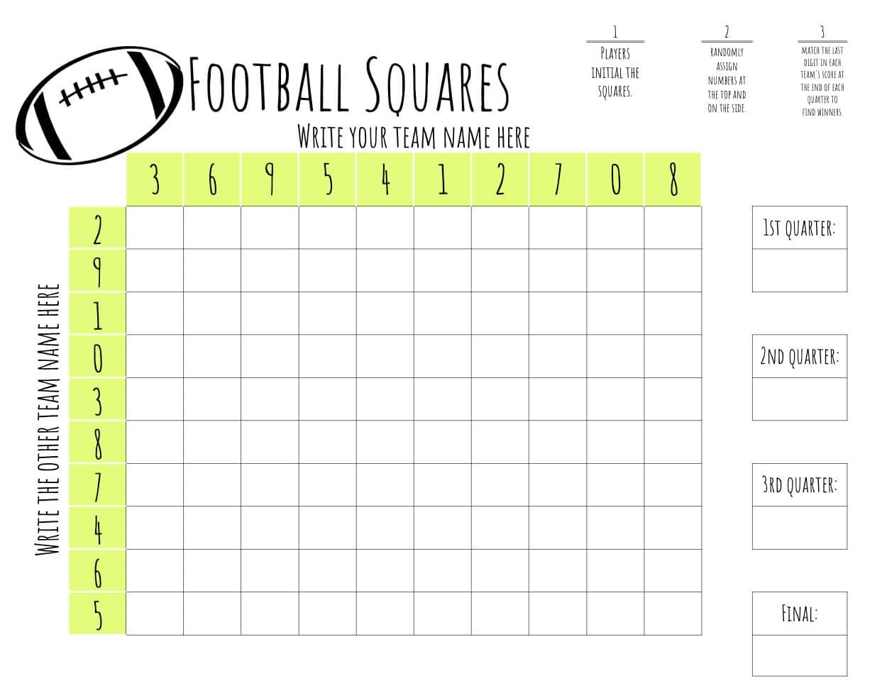 Football Squares Printable Templates