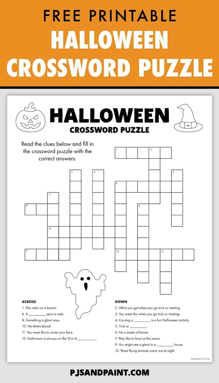 Halloween Crossword Puzzles For Kids Printable
