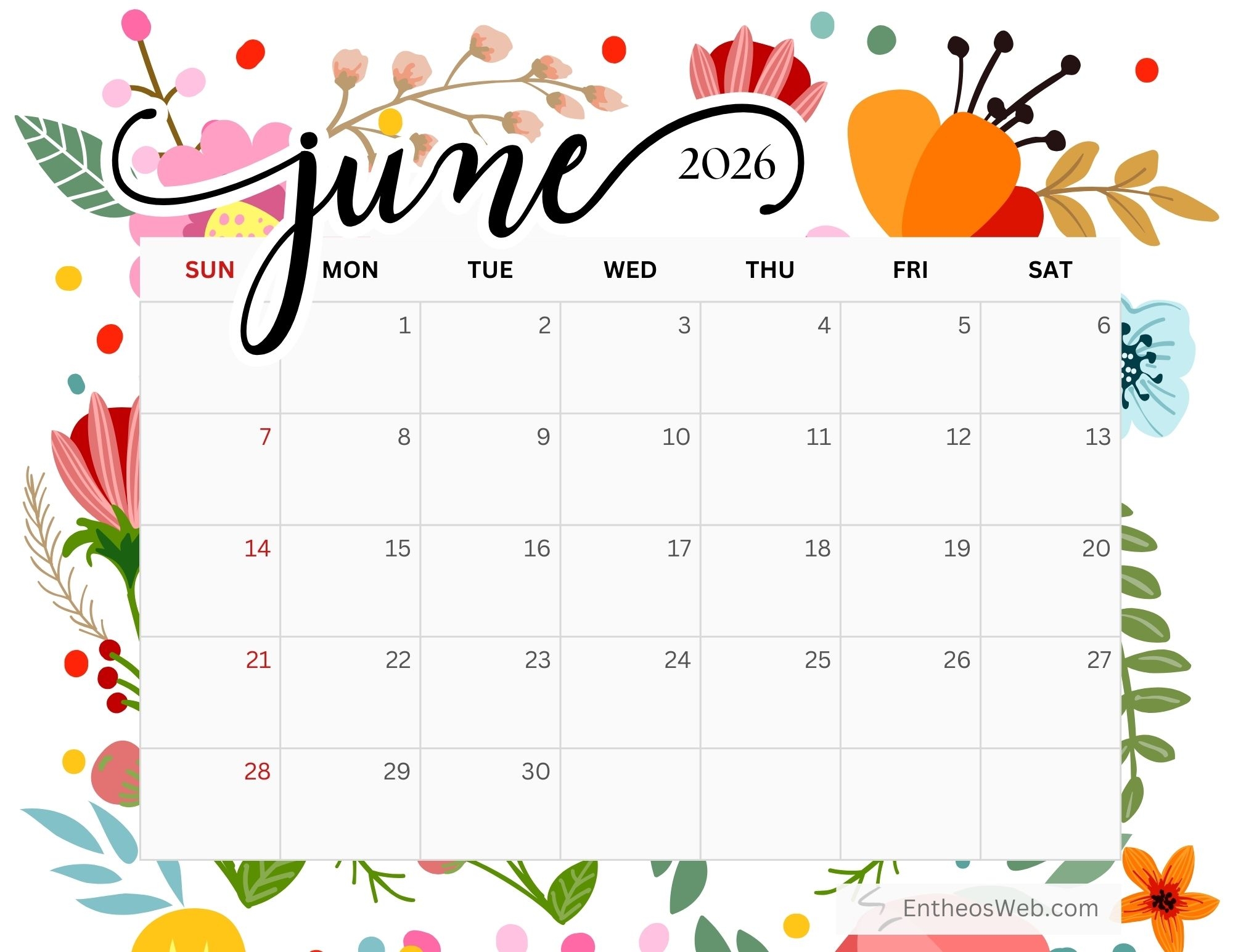 June 2026 Calendar With Holidays