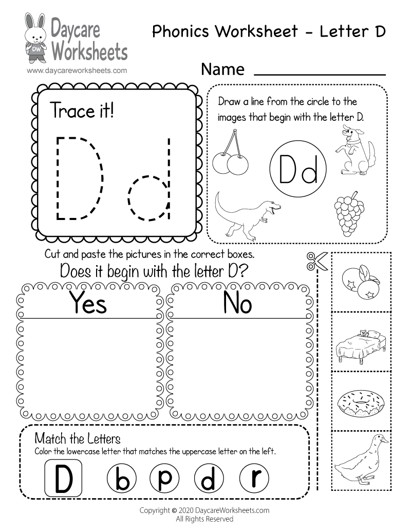 Free Printable Letter D Beginning Sounds Phonics Worksheet For 