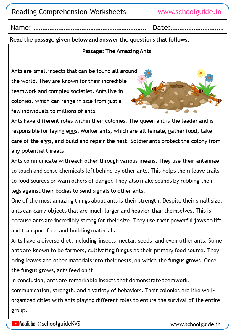 Free Printable Comprehension Worksheets