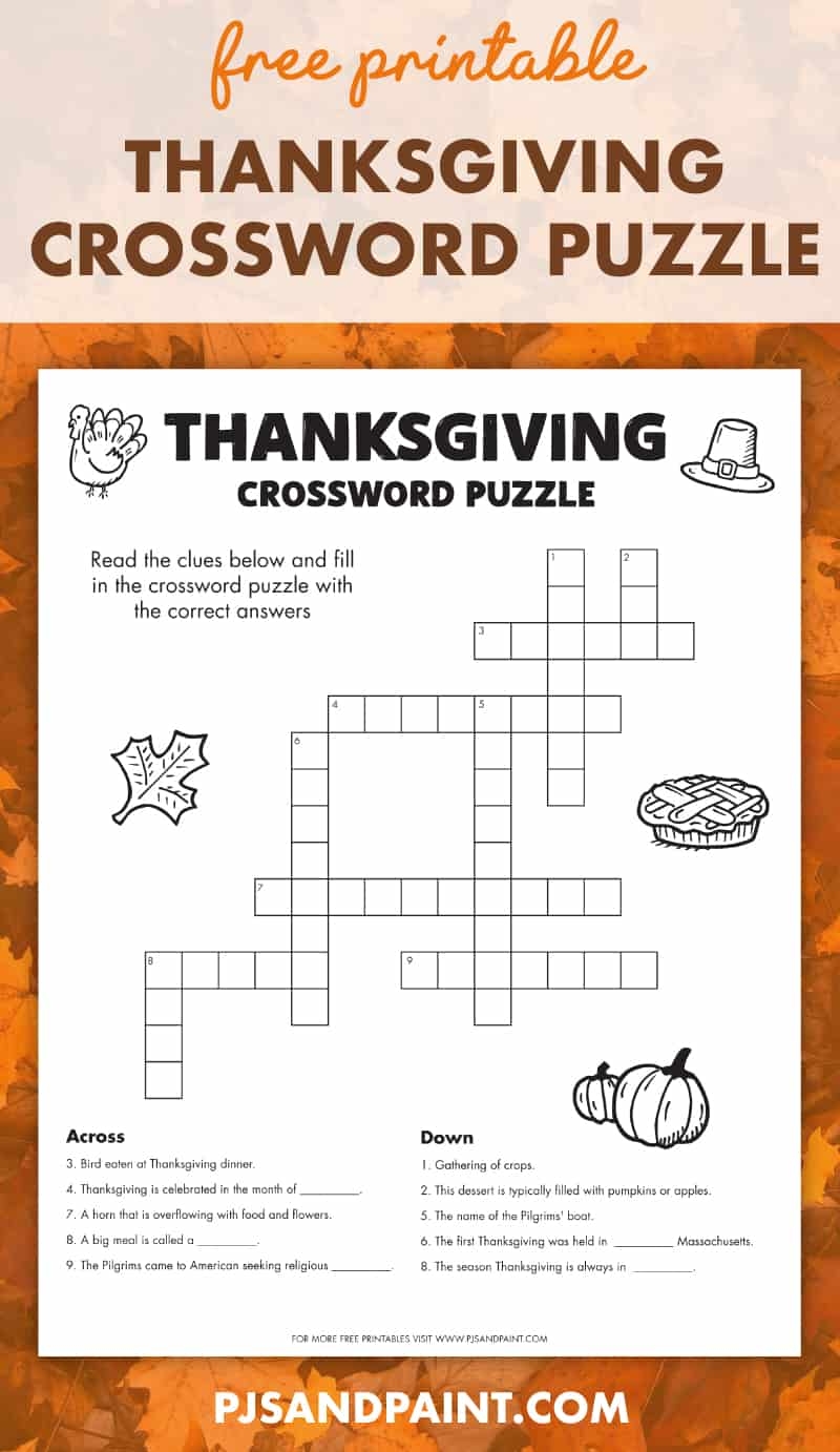 Thanksgiving Crossword Puzzle Printable Free