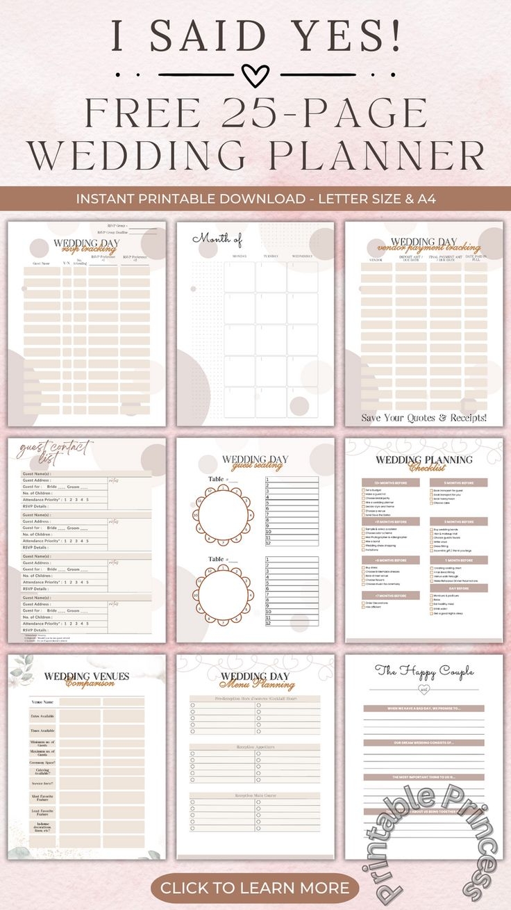 Printable Wedding Organizer Templates