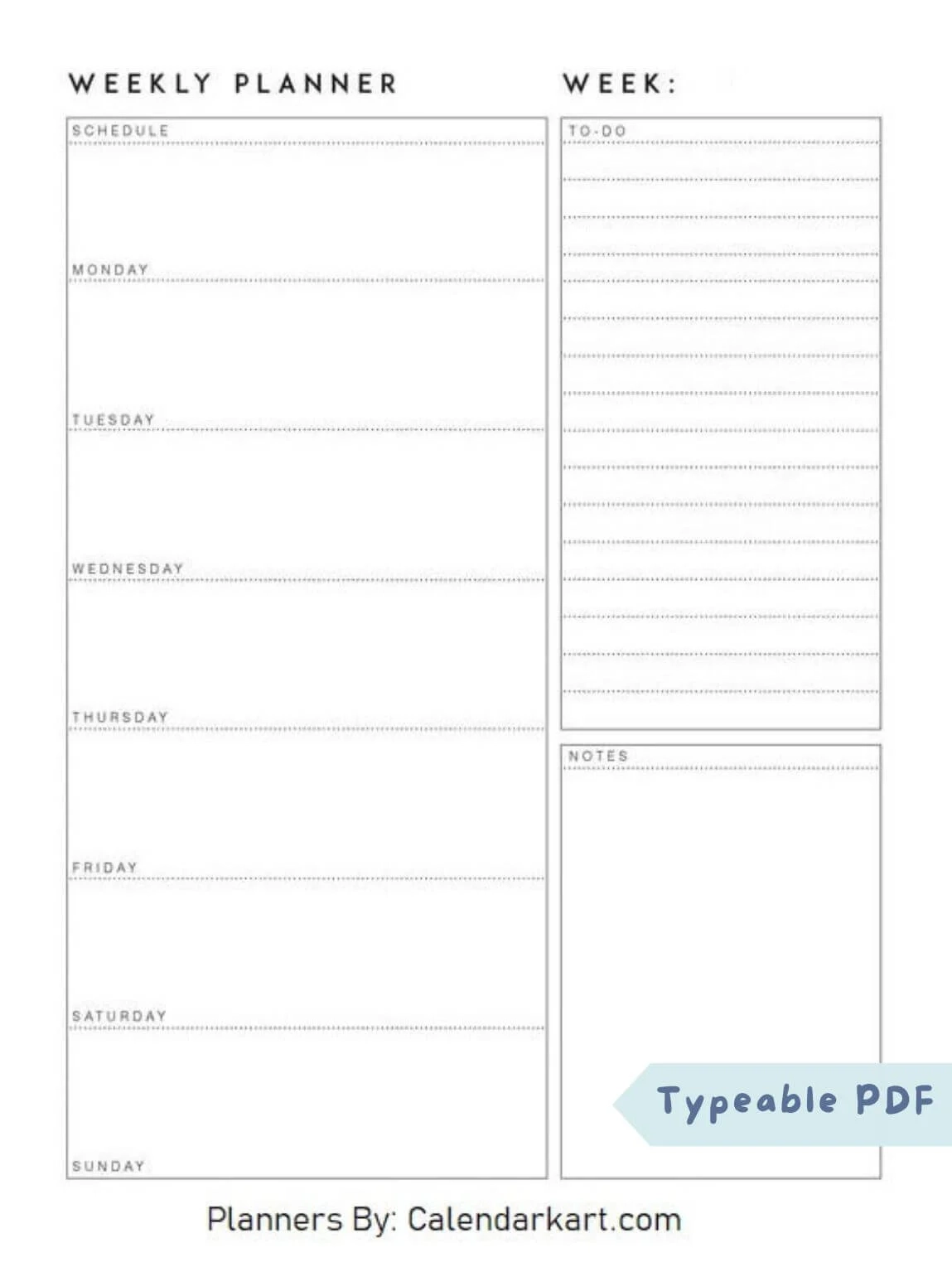 Blank Weekly Calendar Printable Free